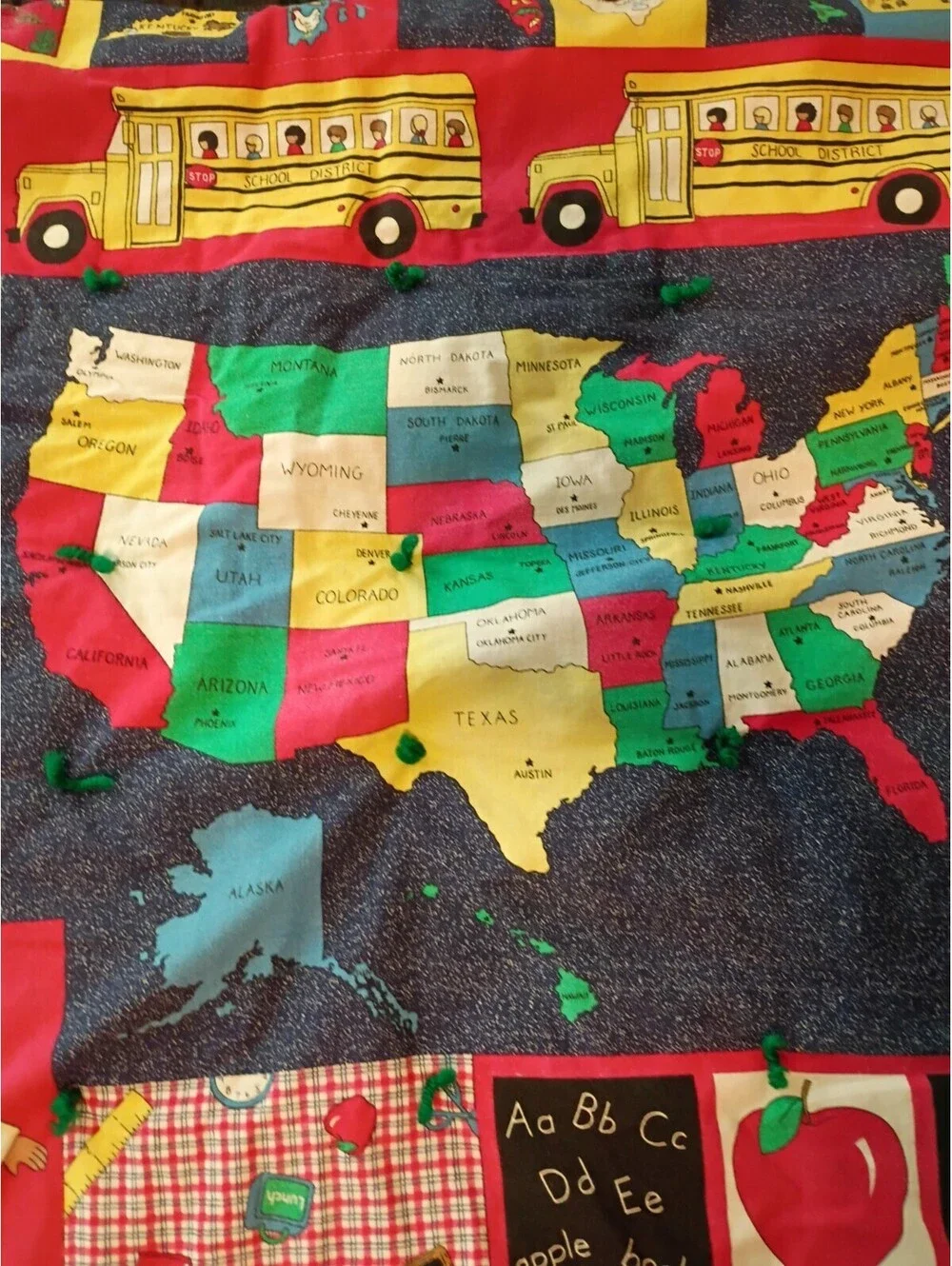90s Handmade Baby/Toddler/Lap Quilt Children School Learnin & Green Back 33